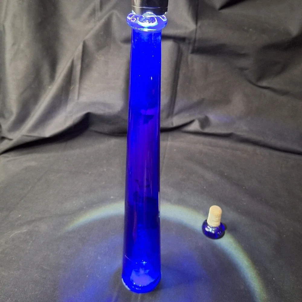 Vintage Cobalt Blue Glass Tapered Decanter Bottle with‎ Stopper 13.5 Inch